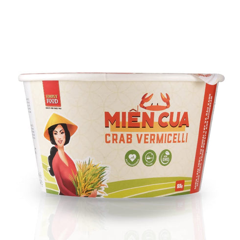 9 55g SIMPLY FOOD Instant Crab Glass Noodles (Min Cua) - BOWLS/ each Chewy, Clear Glass Vermicelli Noodles in a Seafood