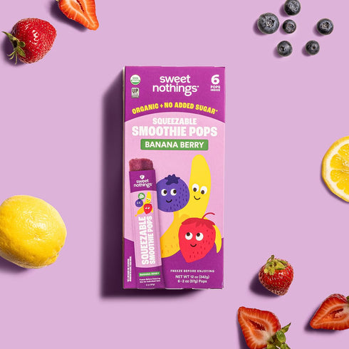 Pack 24 Sweet Nothings, Banana Berry, USDA Organic Kids' Squeezable Fruit Smoothie Popsicle Pops, Value of - Dye-Free