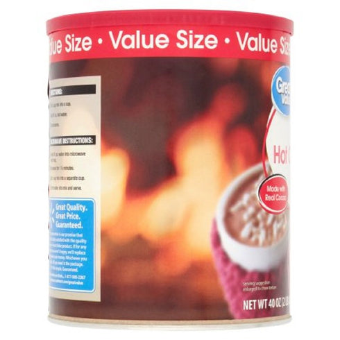 Great Value Pack 4 40 oz of - Hot Cocoa Mix, Milk Chocolate with Marshmallows, Value Size