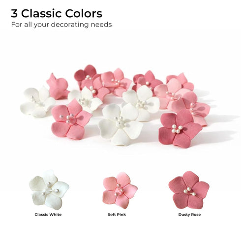 100 Count Global Sugar Art Blossom Sugar Wedding Cake Flowers White with Pearl Stamens, Unwired, by Chef Alan Tetreault