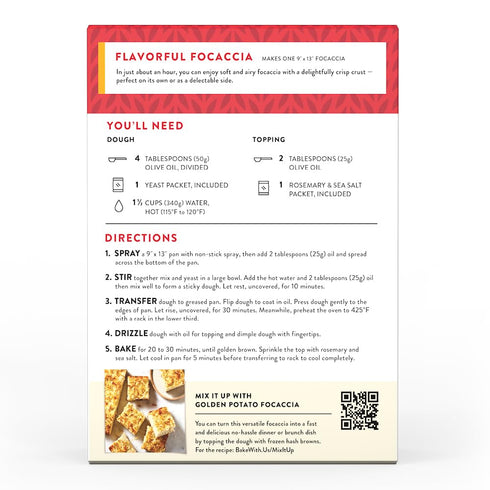18.4 oz., 1 King Arthur Baking Company Crisp & Airy Focaccia Mix Kit Baking Mix - Ready in hour