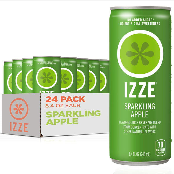 IZZE Sparkling Water Juice Beverage Blend, Apple, No Sugar Added, 8.4 FL