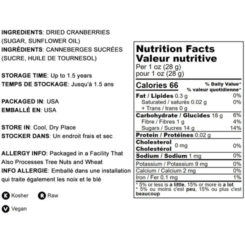 5 Food to Live Dried Cranberries, Pounds Raw, Kosher, Vegan, Lightly Sweetened and Coated with Sunflower Oil