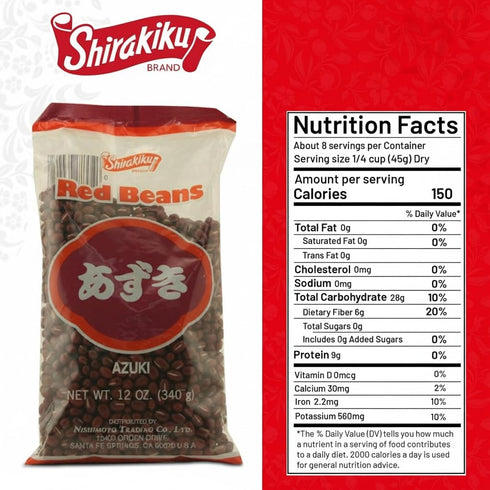 12-Ounce Shirakiku Dark Red Beans | Japanese Vegan Azuki Small Beans | Fiber, Iron Various Calcium & Minerals | Perfect