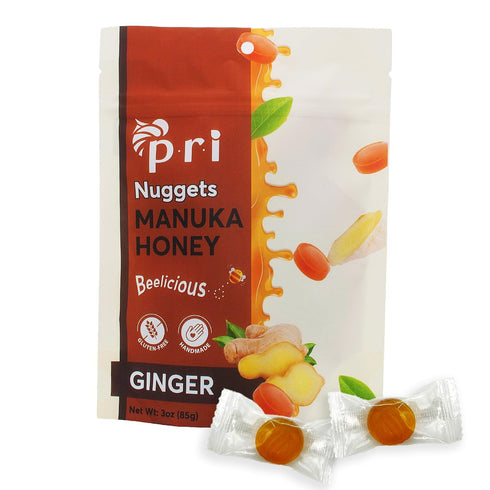 P.R.I Manuka Honey & Ginger Nuggets, Sweet and All Natural Hard Candy Treat, 3oz