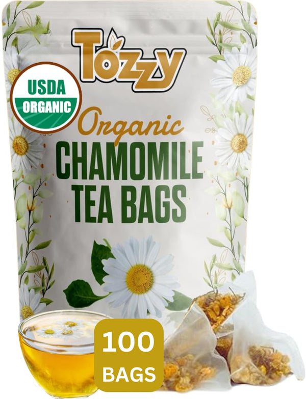 Tozzy Organic Chamomile Tea - 100 Bags | Pure Plant-Based Ingredients | Eco-Conscious Packaging
