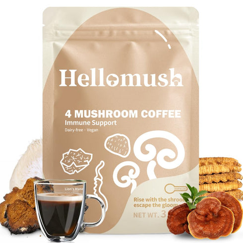 30 3.7 oz Hellomush Organic Instant Mushroom Coffee with Lions Mane, Reishi, Chaga and Cordyceps Coffee Servings