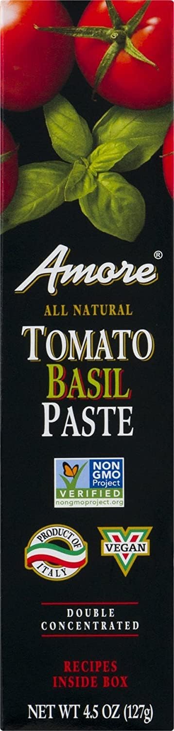 Amore (4.5oz) (2 pack) Vegan Basil Tomato Paste In A Tube - Non GMO Certified and Made In Italy