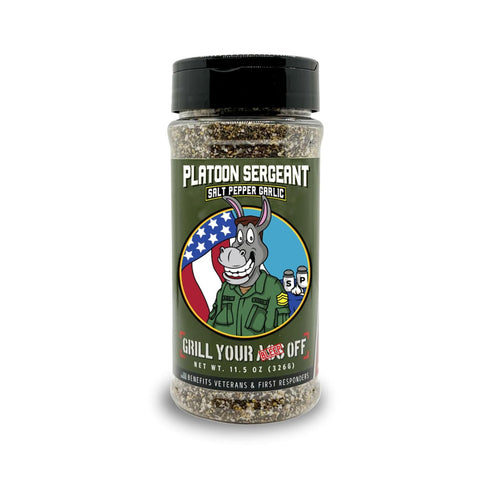 Platoon Sergeant Garlic Salt Pepper by Grill Your As Off - BBQ Seasoning for Beef, Pork, Chicken - 11.5oz