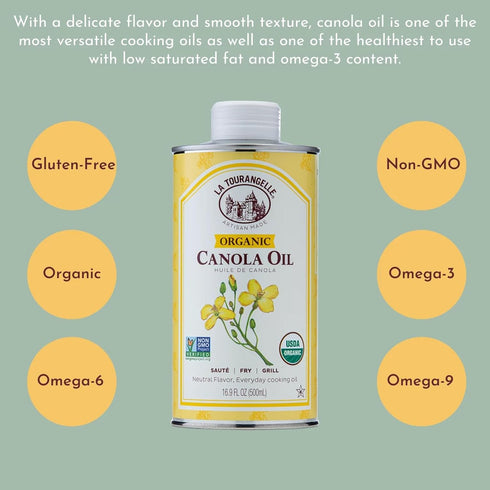 La Tourangelle Organic Canola Oil, Expeller-Pressed Non-GMO, High Heat Neutral Cooking Oil, 16.9 fl oz