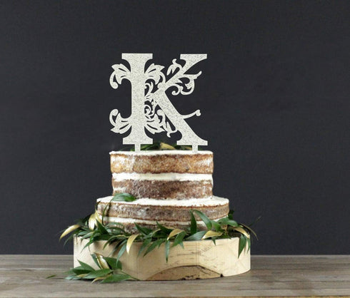 Silver Acrylic Letter K Cake Topper for Wedding, Bridal Shower, Engagement, Birthday Party Decorations
