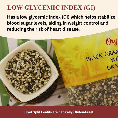 2lb Darsa Organics Split Urad Dal (Chilka) - Organic Black Gram Lentils with Skin - USDA Certified, Non-GMO