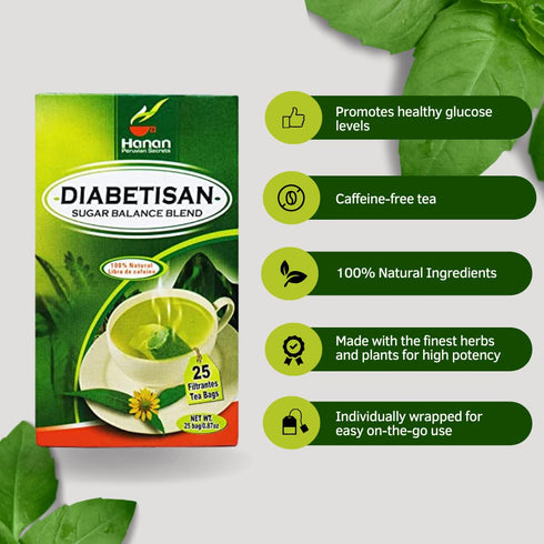 100% 25 Hanan Peruvian Secrets Deabetisan Herbal Tea - Natural Sugar Balance Tea Blend Teabags Traditionally used