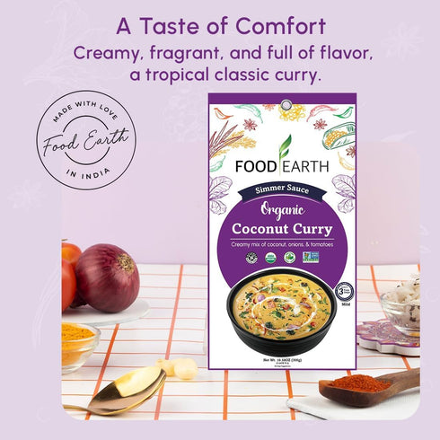 Simmer 12 (5.29 oz Indian Sauce Coconut Curry Organic, Vegan, Gluten-Free, GMO-Free Microwavable Cooking Sauce Pouches