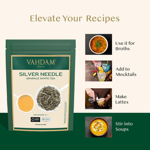VAHDAM Silver Pine Needle White Tea Loose Leaf, 50g, Caffeine Free, Gluten Free