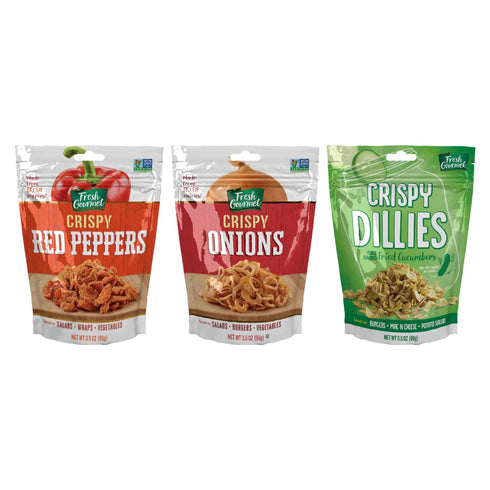 Fresh Gourmet Crispy Toppings, Lightly Salted Onions, Crispy Red Peppers & Pickle-Flavored
