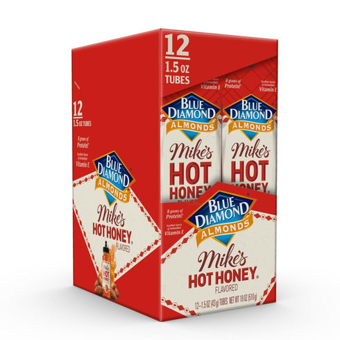 Pack 12, 1.5oz. Blue Diamond Almonds, Made with Mikes Hot Honey Infused with Chilies for a Perfect Sweet and Spicy