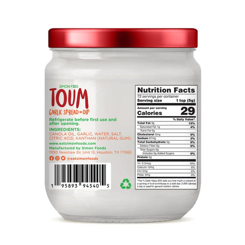 Simon Foods - TOUM, To Provide healthier alternatives. Vegan, Kosher & Keto-Friendly Garlic Spread, Dip, Sauce