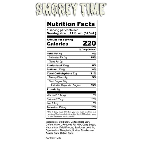 12 Pack 11 Oz Bones Coffee Company S'mores Iced Coffee Latte - S'mores Flavored Canned Coffee Drink - Cans - Each