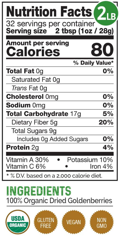 (32oz) HerbaZest Goldenberries Dried Organic USDA Certified Organic Vegan, Non-GMO & Gluten Free Deliciously Exotic