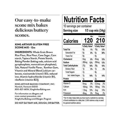 King Arthur Baking Company Gluten-Free Scone Mix 12 oz., Non-GMO Breakfast Mix.