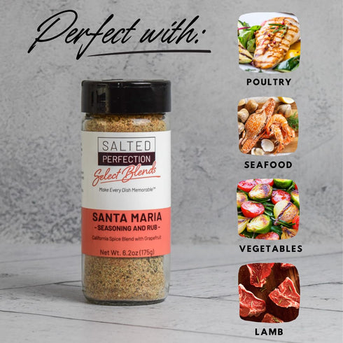 Salted Perfection Select Blends Seasoning Blend and Meat Rubs - No Additives - All Natural - (Santa Maria/Barbeque