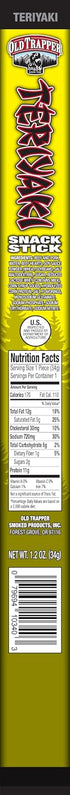 1.2-Ounce Packages, 11 (Pack 24) Old Trapper Teriyaki Snack Sticks, Individually Wrapped Natural Wood Smoked Meat