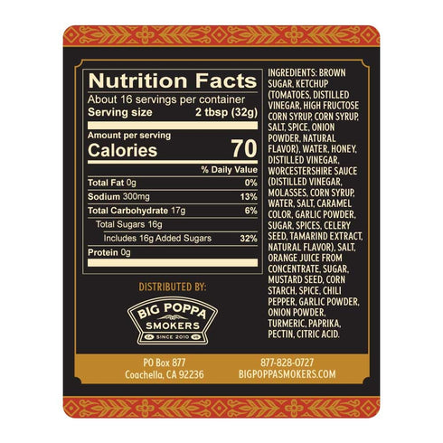 Big Poppa's Granny's BBQ Sauce, 18 Oz, Sweet & Savory Tomato and Vinegar BBQ Sauce