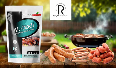 Al-Hadi 296ft (90m) 24-26 mm (90 HALAL Natural Sheep sausage Casings Edible Casings for Authentic Sausage Making