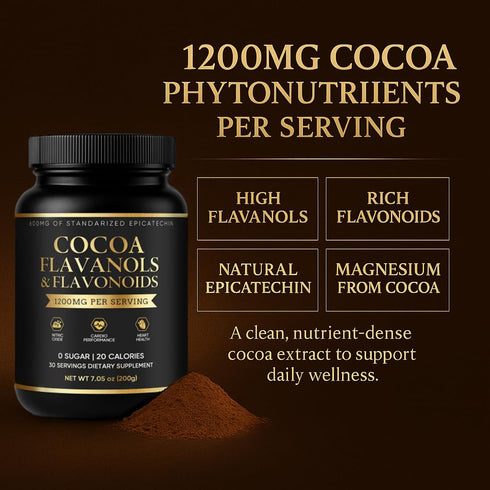 WOVOEO 7.05 oz High-Flavanol Cocoa Powder Supplement Rich in Natural Cocoa Flavonoids & Epicatechin Blend, Vegan