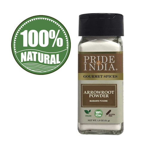 Pride of India – Natural Arrowroot Ground Powder – Gourmet Baking & Thickening Agent – Gluten & GMO Free – Good for Sauces, Fritters & Fries – Easy to Use – 2oz. Dual Sifter Bottle