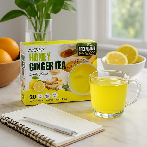 Generic 20 12.70 oz Ginger Tea Lemon Honey Flavor Instant Sachets - Natural Soothing Tart Zesty Citrusy Taste