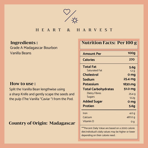 5"-6" Set 25 (Pack 25) Heart & Harvest Madagascar Vanilla Pods Grade A, Length, of Whole Vanilla Beans Perfect