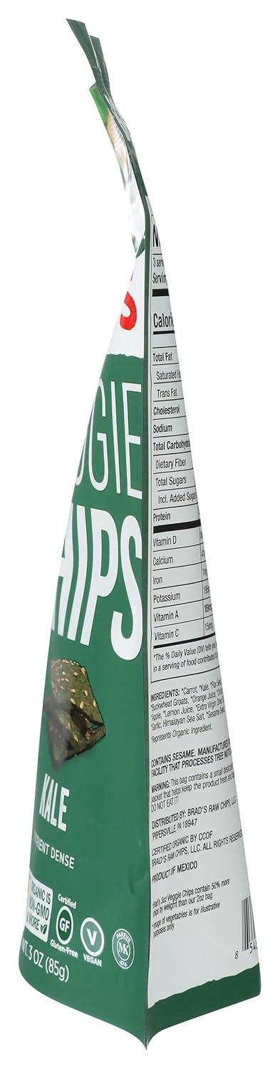Brad's Raw Organic Gluten Free Raw Chips, Kale, 3 Ounce