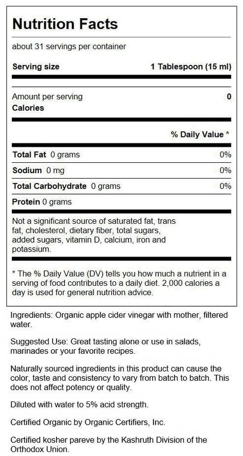16 (1 (473 ml) Swanson Certified Organic Apple Cider Vinegar with Mother fl Ounce pt) Liquid