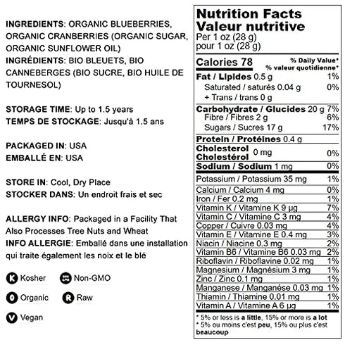 1.5 Food to Live Organic Essential Berries Mix, Pounds, Non-GMO Dried Blueberries and Cranberries. Unsulfured, Kosher.