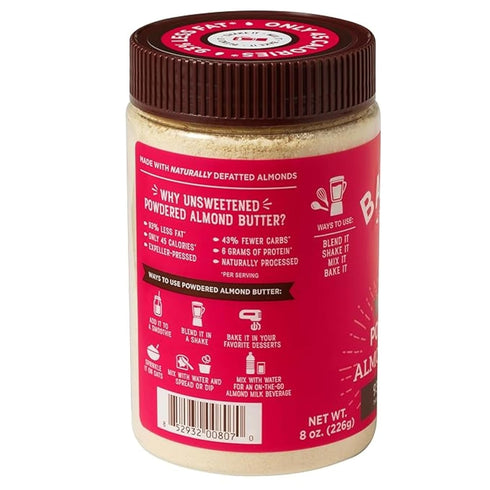 8 Barney Butter Powdered Almond Butter, Unsweetened, Ounce Jar, No Added Sugar or Salt, Non-GMO, Gluten Free, Keto