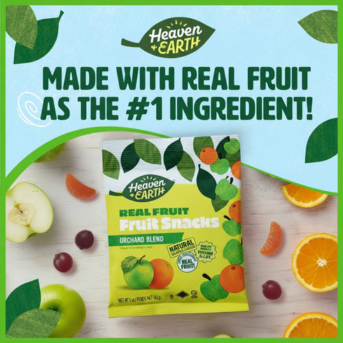 5 oz (3 Pack) Gummies Heaven & Earth Fruit Snacks, Orchard Blend, | Real Fruit for Kids | School Safe, Natural Colors