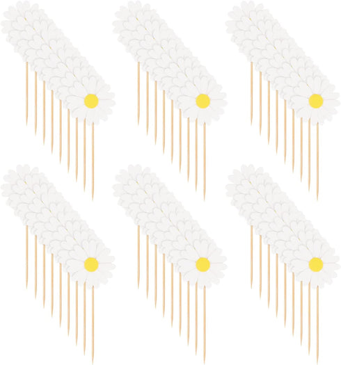 Hengmerry Set 36 Daisy Cupcake Toppers, Daisy Flower Cake Picks Chrysanthemum Party Decorations for Spring Birthday