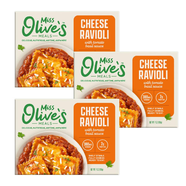 MISS OLIVE'S Cheese Ravioli, Shelf Stable Microwavable, Lower Sodium Ready Meal Great
