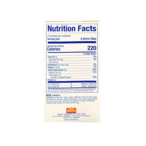 Brandt 8 oz Zwieback Rusk | Sweetened Crispy Bread | Perfect for Teething Children | Enjoy With Sweet or Savory