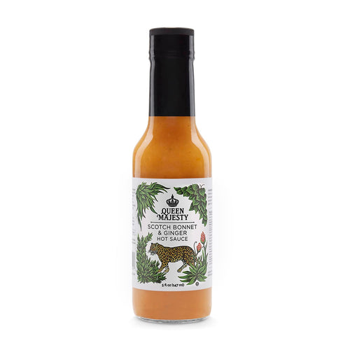 Queen Majesty Scotch Bonnet & Ginger Hot Sauce, 5 oz - All Natural, Vegan, Kosher, Gluten Free, Non-GMO, Award Winning