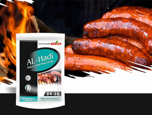 Al-Hadi 296ft (90m) 24-26 mm (90 HALAL Natural Sheep sausage Casings Edible Casings for Authentic Sausage Making