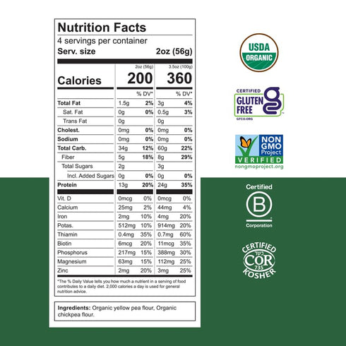 Pack 8 oz (Pack 6) Chickapea Organic Chickpea Pasta - Spirals, Penne, Shells Variety