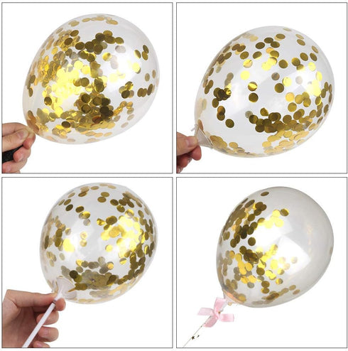 DIYASY Gold Happy Birthday Cake Topper Kit, 6 Pcs Confetti Balloon Paper Fans Acrylic Cake Toppers