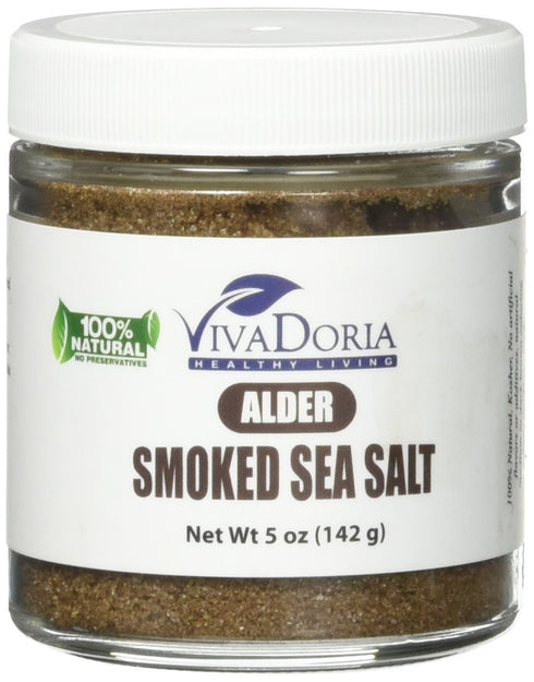 Alderwood Smoked Sea Salt, Fine Grain, 5 Oz Glass Jar by Viva Doria