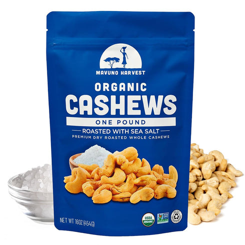 Mavuno Harvest Organic Roasted Cashews with Sea Salt | Dry Roasted Whole