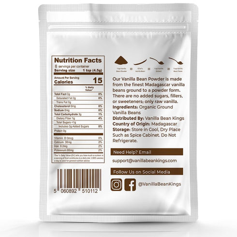 100% 1 oz Vanilla Bean Powder - Pure Ground Madagascar Vanilla Powder - For Cooking, Baking, & Additional Flavoring