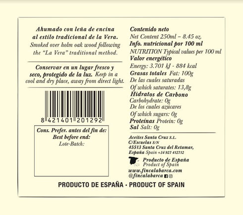 8.45 Oz (250 ml) Finca La Barca | Smoked Arbequina | Extra Virgin Olive Oil | Extremadura Spain | Finishing & Drizzling