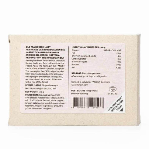1 100g Fangst Smoked Herring | Canned Nordic Herring with White Pepper and Ramson | x Can